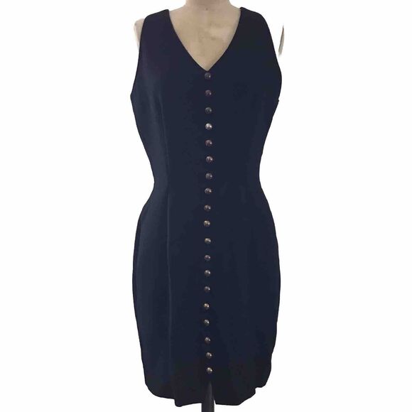 Vintage 90s Chic La Belle Black Sleeveless Minimalist Mini Short Pencil Dress S - Picture 3 of 8